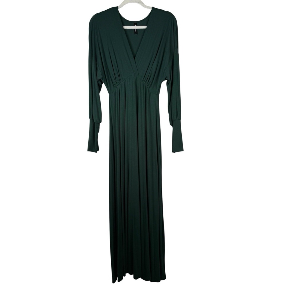 24seven Comfort Apparel Bishop Sleeves Maxi Dress Women's Large Green Stretch